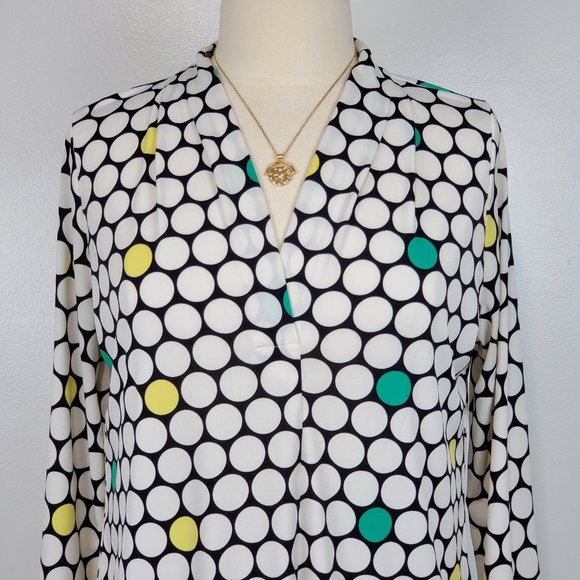 Worthington Split Neck Stretchy Circle Polka Dot Pullover Top, Size L - Picture 2 of 11